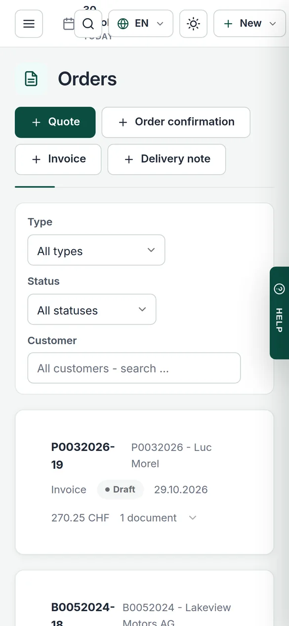 Order list on a phone