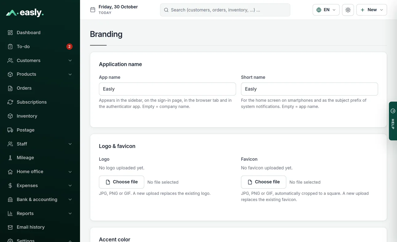 Branding settings: application name, logo and favicon