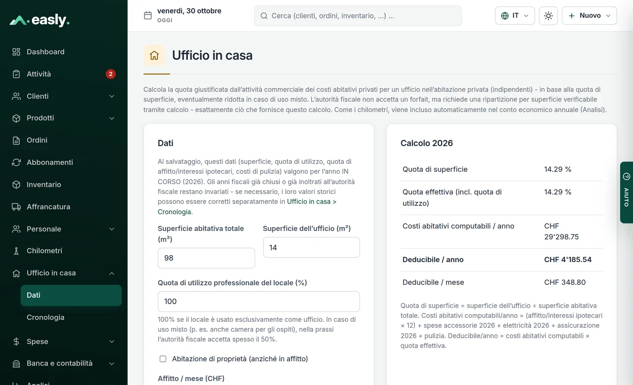 Ufficio in casa: indicazioni sulla superficie abitativa e d’ufficio e il calcolo della quota deducibile per anno